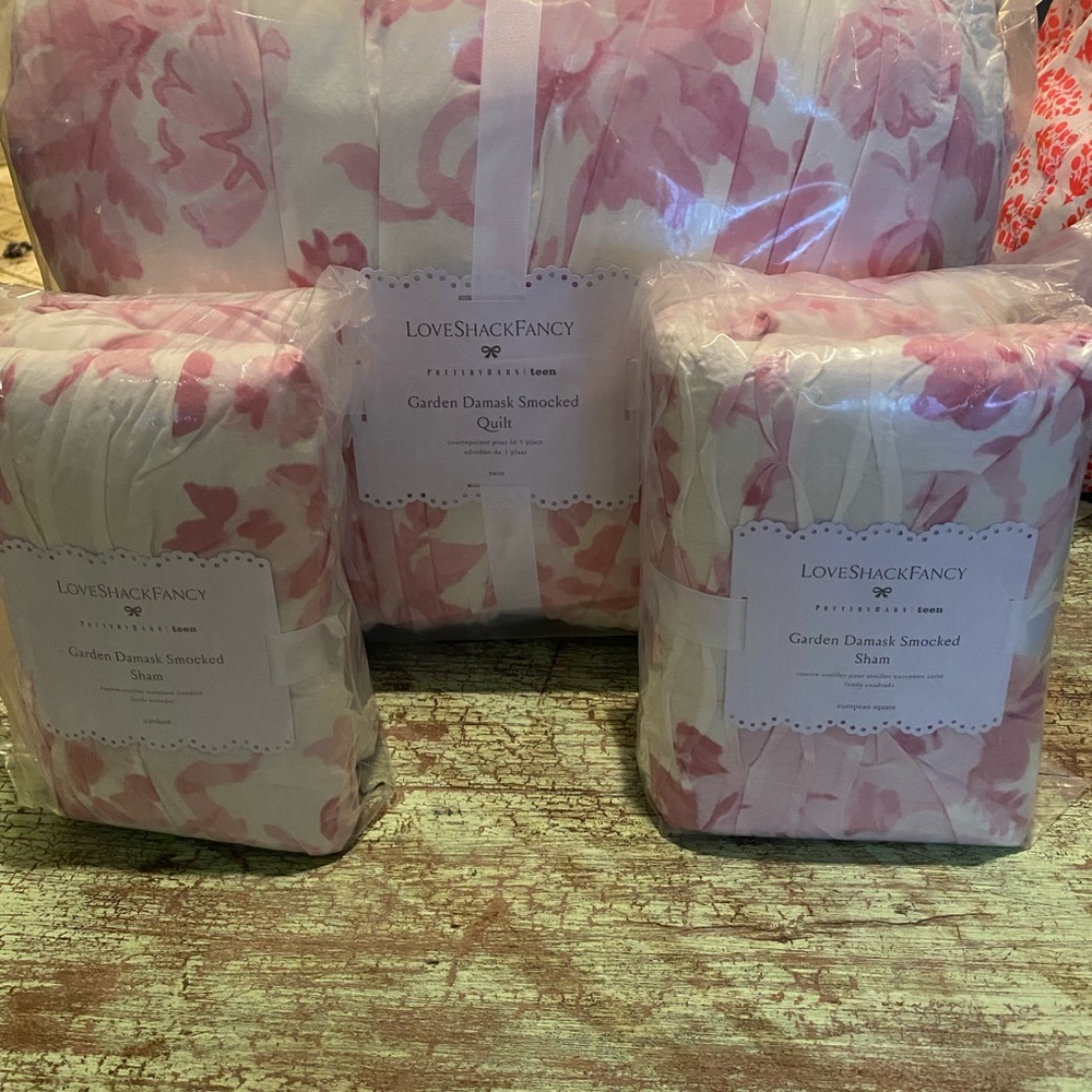 LoveShackFancy Pink Floral Quilt and Shams